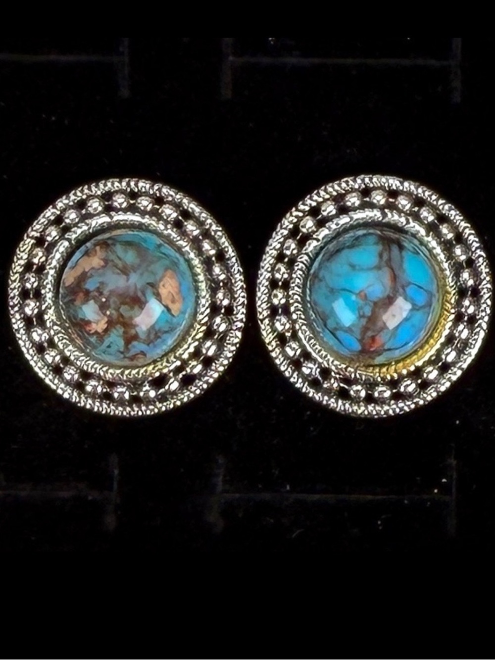 Vintage aged Silvertone southwestern style pierced earrings